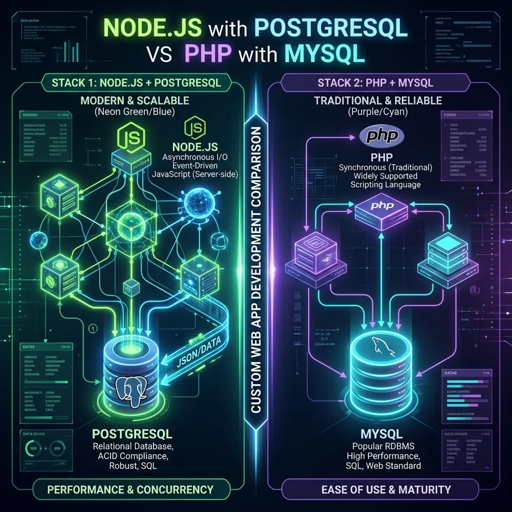 Node.js si PostgreSQL vs PHP si MySQL