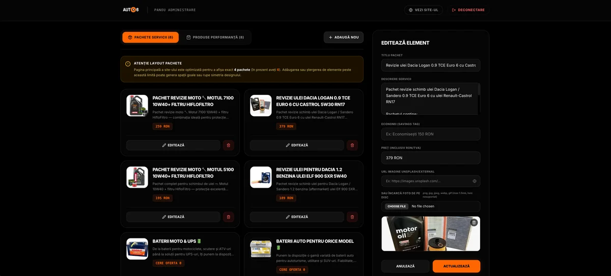 Management stoc și listă de produse Auto S6