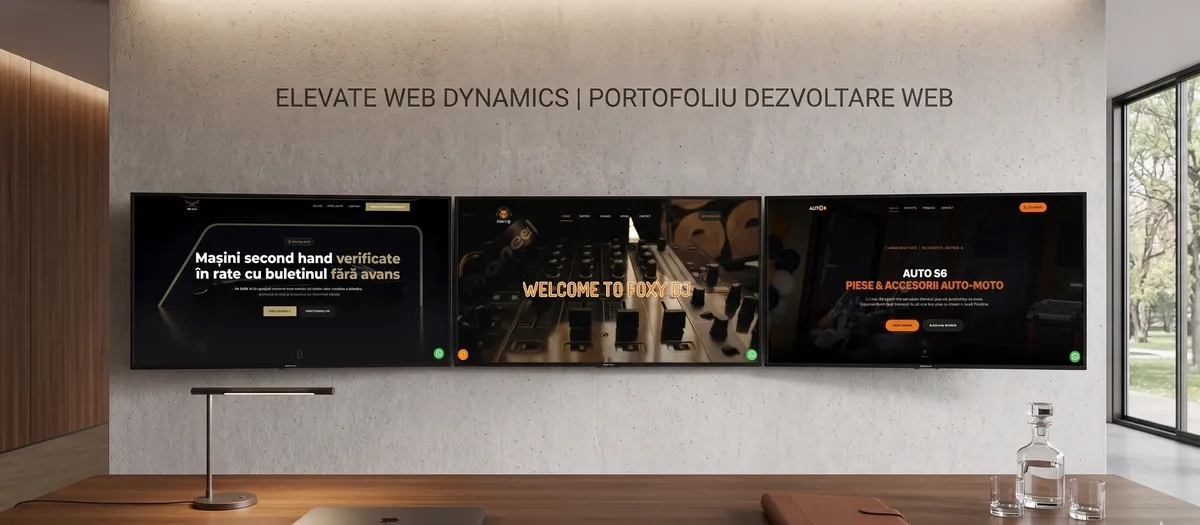 Showcase portofoliu cu proiecte web, magazine online și aplicații custom din portofoliul Elevate Web Dynamics
